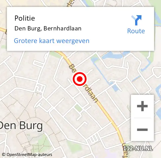 Locatie op kaart van de 112 melding: Politie Den Burg, Bernhardlaan op 17 mei 2016 16:57