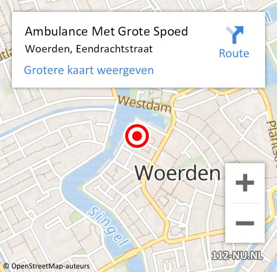 Locatie op kaart van de 112 melding: Ambulance Met Grote Spoed Naar Woerden, Eendrachtstraat op 17 mei 2016 17:52