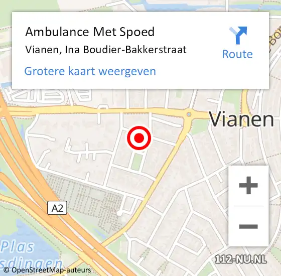 Locatie op kaart van de 112 melding: Ambulance Met Spoed Naar Vianen, Ina Boudier-Bakkerstraat op 17 mei 2016 18:08