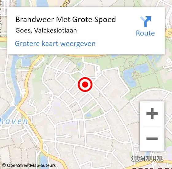 Locatie op kaart van de 112 melding: Brandweer Met Grote Spoed Naar Goes, Valckeslotlaan op 17 mei 2016 19:05