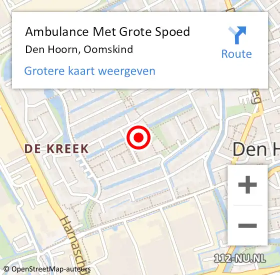 Locatie op kaart van de 112 melding: Ambulance Met Grote Spoed Naar Den Hoorn, Oomskind op 17 mei 2016 19:08