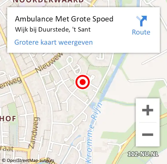 Locatie op kaart van de 112 melding: Ambulance Met Grote Spoed Naar Wijk bij Duurstede, 't Sant op 17 mei 2016 19:17