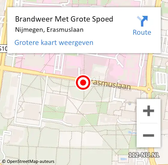Locatie op kaart van de 112 melding: Brandweer Met Grote Spoed Naar Nijmegen, Erasmuslaan op 17 mei 2016 20:43