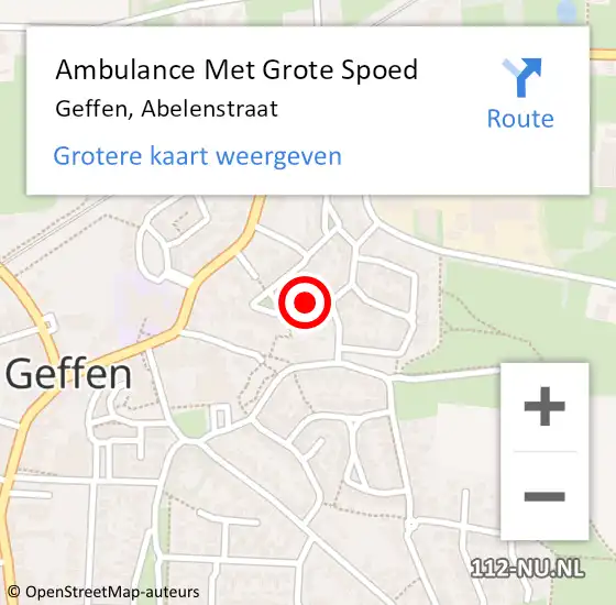 Locatie op kaart van de 112 melding: Ambulance Met Grote Spoed Naar Geffen, Abelenstraat op 17 mei 2016 21:10