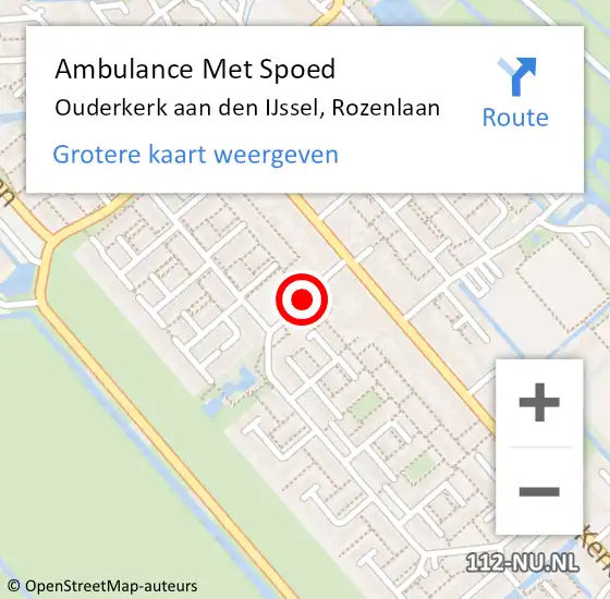 Locatie op kaart van de 112 melding: Ambulance Met Spoed Naar Ouderkerk aan den IJssel, Rozenlaan op 17 mei 2016 22:08