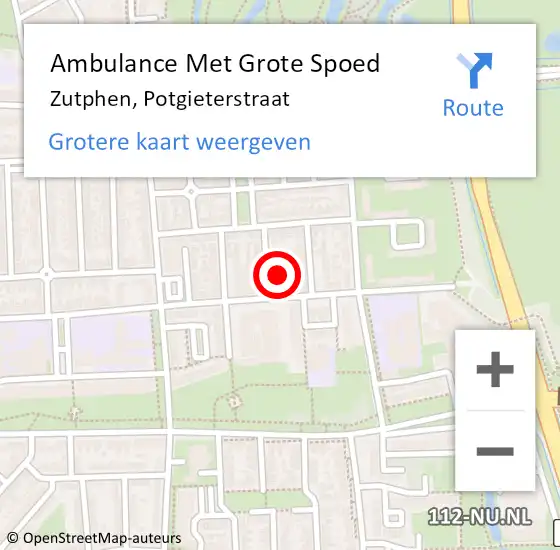 Locatie op kaart van de 112 melding: Ambulance Met Grote Spoed Naar Zutphen, Potgieterstraat op 17 mei 2016 22:54