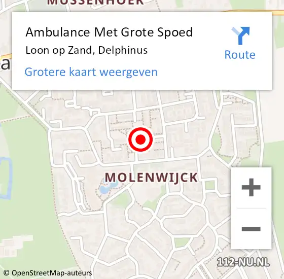 Locatie op kaart van de 112 melding: Ambulance Met Grote Spoed Naar Loon op Zand, Delphinus op 17 mei 2016 23:02