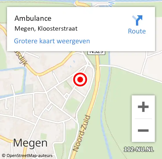 Locatie op kaart van de 112 melding: Ambulance Megen, Kloosterstraat op 18 mei 2016 00:15