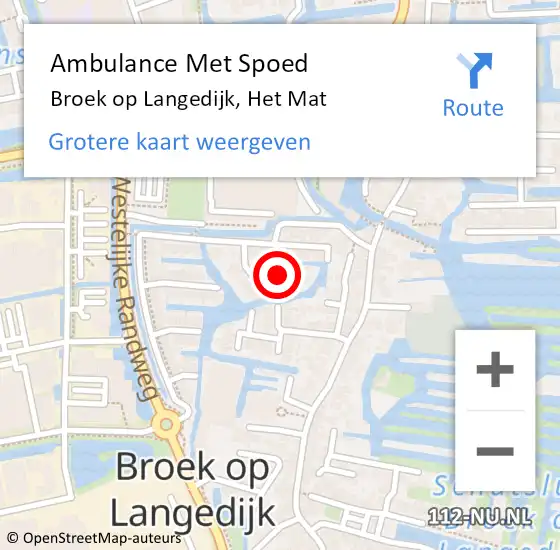 Locatie op kaart van de 112 melding: Ambulance Met Spoed Naar Broek op Langedijk, Het Mat op 18 mei 2016 00:26