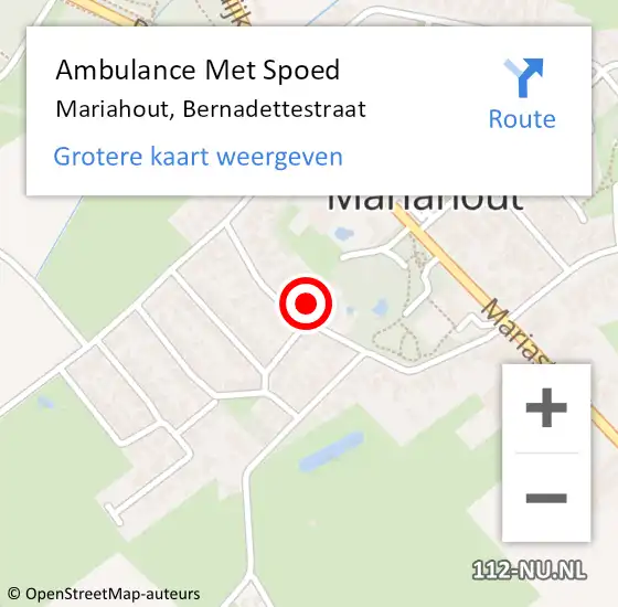 Locatie op kaart van de 112 melding: Ambulance Met Spoed Naar Mariahout, Bernadettestraat op 18 mei 2016 00:29