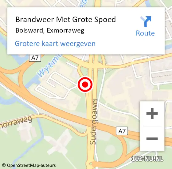 Locatie op kaart van de 112 melding: Brandweer Met Grote Spoed Naar Bolsward, Exmorraweg op 18 mei 2016 01:39