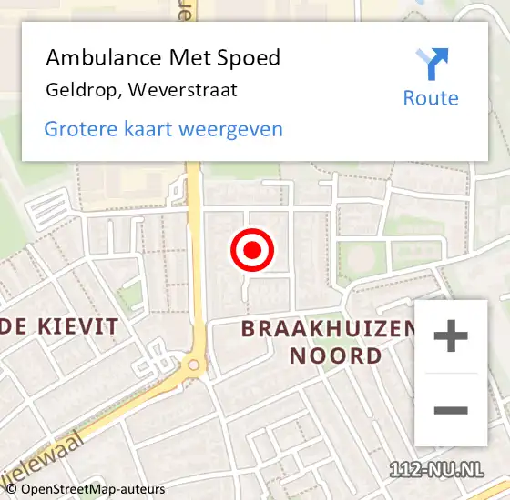 Locatie op kaart van de 112 melding: Ambulance Met Spoed Naar Geldrop, Weverstraat op 18 mei 2016 04:35