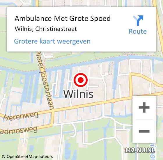 Locatie op kaart van de 112 melding: Ambulance Met Grote Spoed Naar Wilnis, Christinastraat op 18 mei 2016 04:43