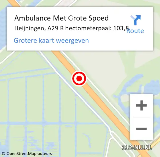 Locatie op kaart van de 112 melding: Ambulance Met Grote Spoed Naar Heijningen, A29 R hectometerpaal: 103,8 op 18 mei 2016 05:46