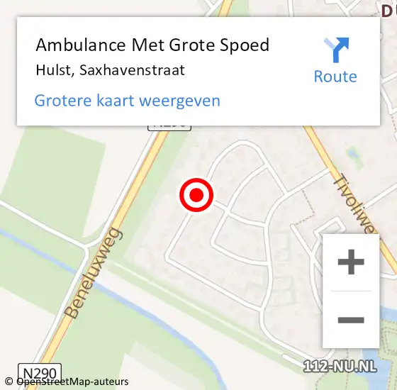 Locatie op kaart van de 112 melding: Ambulance Met Grote Spoed Naar Hulst, Saxhavenstraat op 18 mei 2016 06:20