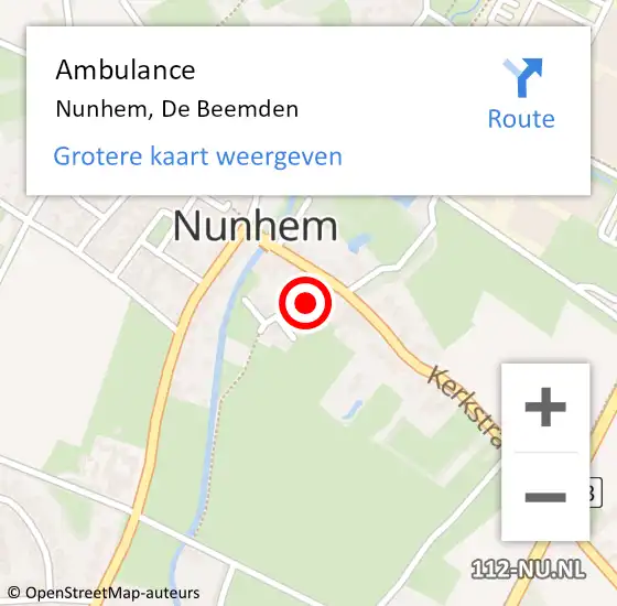 Locatie op kaart van de 112 melding: Ambulance Nunhem, De Beemden op 15 december 2013 12:59