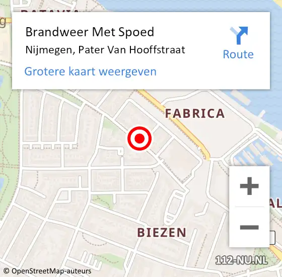 Locatie op kaart van de 112 melding: Brandweer Met Spoed Naar Nijmegen, Pater Van Hooffstraat op 18 mei 2016 08:28