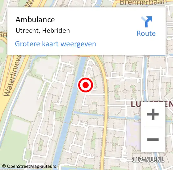 Locatie op kaart van de 112 melding: Ambulance Utrecht, Hebriden op 18 mei 2016 08:47