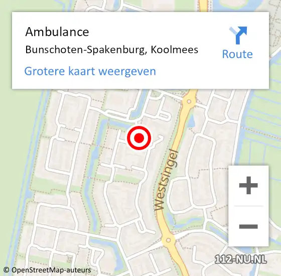 Locatie op kaart van de 112 melding: Ambulance Bunschoten-Spakenburg, Koolmees op 18 mei 2016 08:58