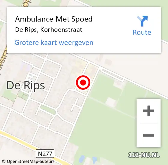 Locatie op kaart van de 112 melding: Ambulance Met Spoed Naar De Rips, Korhoenstraat op 18 mei 2016 09:18