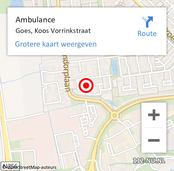 Locatie op kaart van de 112 melding: Ambulance Goes, Koos Vorrinkstraat op 18 mei 2016 09:26