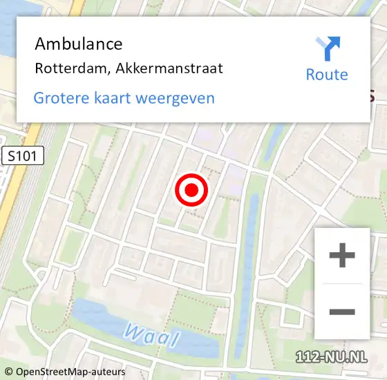 Locatie op kaart van de 112 melding: Ambulance Rotterdam, Akkermanstraat op 18 mei 2016 10:15