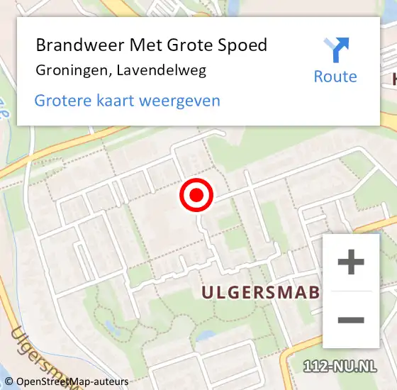 Locatie op kaart van de 112 melding: Brandweer Met Grote Spoed Naar Groningen, Lavendelweg op 18 mei 2016 13:10