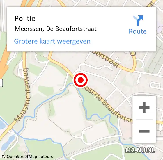 Locatie op kaart van de 112 melding: Politie Meerssen, De Beaufortstraat op 18 mei 2016 13:39