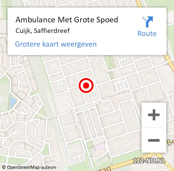 Locatie op kaart van de 112 melding: Ambulance Met Grote Spoed Naar Cuijk, Saffierdreef op 18 mei 2016 14:00