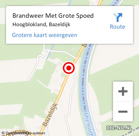 Locatie op kaart van de 112 melding: Brandweer Met Grote Spoed Naar Hoogblokland, Bazeldijk op 18 mei 2016 14:12