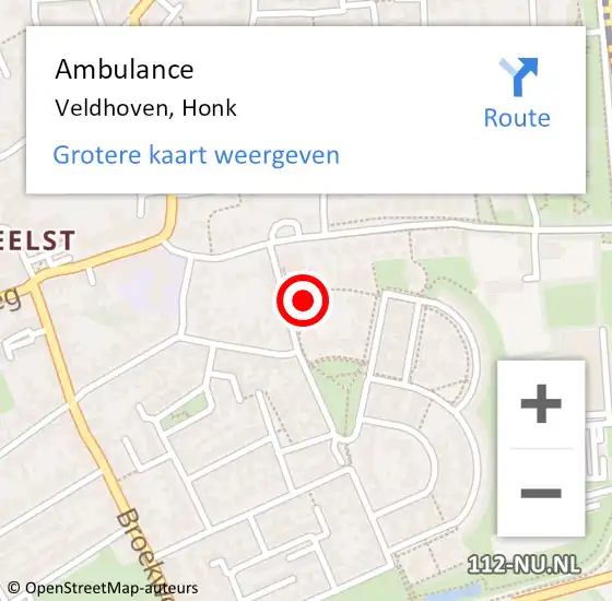 Locatie op kaart van de 112 melding: Ambulance Veldhoven, Honk op 18 mei 2016 15:01