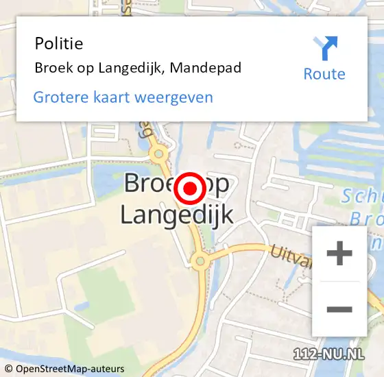 Locatie op kaart van de 112 melding: Politie Broek op Langedijk, Mandepad op 18 mei 2016 15:28