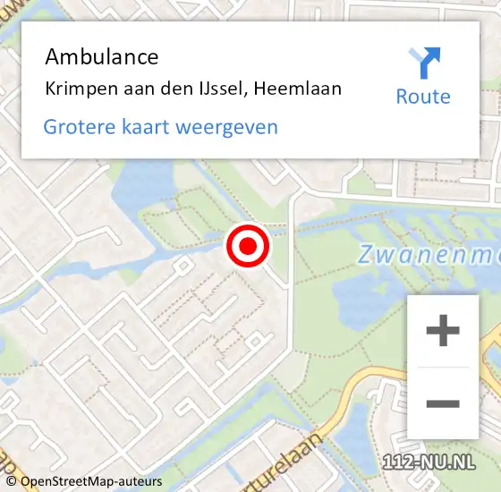 Locatie op kaart van de 112 melding: Ambulance Krimpen aan den IJssel, Heemlaan op 18 mei 2016 15:33