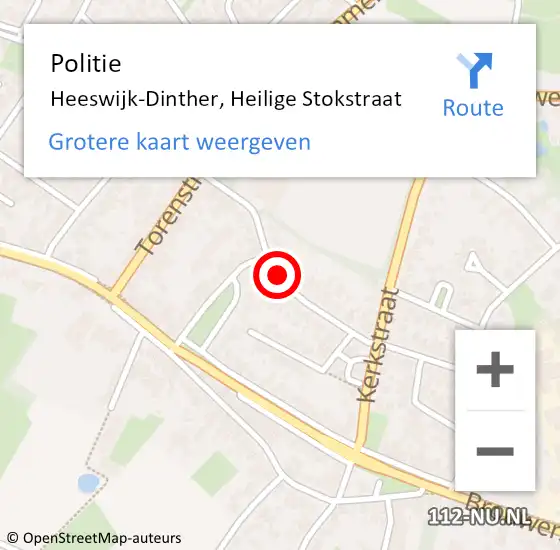 Locatie op kaart van de 112 melding: Politie Heeswijk-Dinther, Heilige Stokstraat op 18 mei 2016 16:56