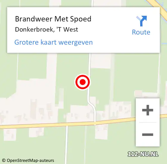 Locatie op kaart van de 112 melding: Brandweer Met Spoed Naar Donkerbroek, 'T West op 18 mei 2016 17:24