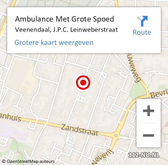 Locatie op kaart van de 112 melding: Ambulance Met Grote Spoed Naar Veenendaal, J.P.C. Leinweberstraat op 18 mei 2016 17:34