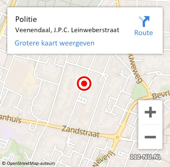 Locatie op kaart van de 112 melding: Politie Veenendaal, J.P.C. Leinweberstraat op 18 mei 2016 17:35