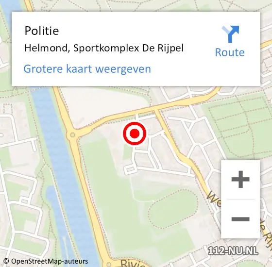 Locatie op kaart van de 112 melding: Politie Helmond, Sportkomplex De Rijpel op 18 mei 2016 18:02