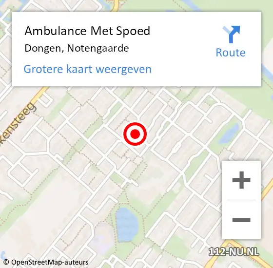 Locatie op kaart van de 112 melding: Ambulance Met Spoed Naar Dongen, Notengaarde op 18 mei 2016 18:24