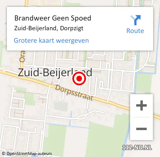 Locatie op kaart van de 112 melding: Brandweer Geen Spoed Naar Zuid-Beijerland, Dorpzigt op 18 mei 2016 20:01