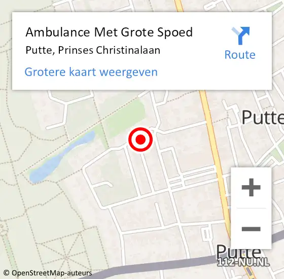 Locatie op kaart van de 112 melding: Ambulance Met Grote Spoed Naar Putte, Prinses Christinalaan op 18 mei 2016 22:02