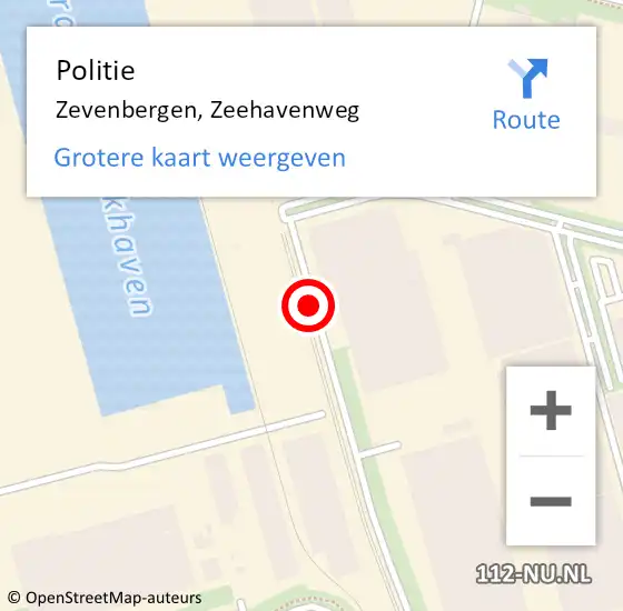 Locatie op kaart van de 112 melding: Politie Zevenbergen, Zeehavenweg op 18 mei 2016 22:28