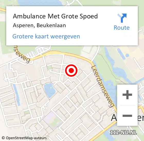 Locatie op kaart van de 112 melding: Ambulance Met Grote Spoed Naar Asperen, Beukenlaan op 18 mei 2016 23:58