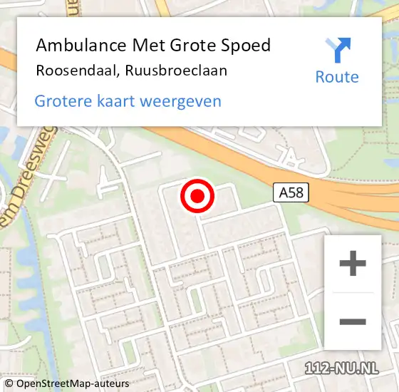 Locatie op kaart van de 112 melding: Ambulance Met Grote Spoed Naar Roosendaal, Ruusbroeclaan op 19 mei 2016 02:11