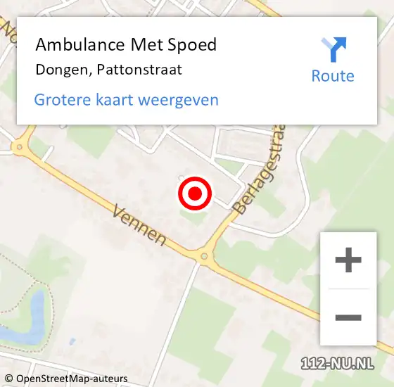 Locatie op kaart van de 112 melding: Ambulance Met Spoed Naar Dongen, Pattonstraat op 19 mei 2016 04:00