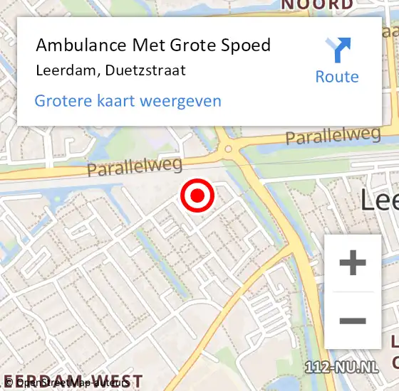 Locatie op kaart van de 112 melding: Ambulance Met Grote Spoed Naar Leerdam, Duetzstraat op 19 mei 2016 04:58