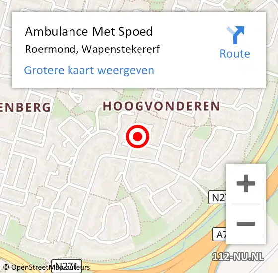 Locatie op kaart van de 112 melding: Ambulance Met Spoed Naar Roermond, Wapenstekererf op 19 mei 2016 07:56