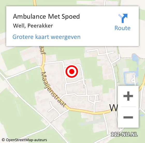 Locatie op kaart van de 112 melding: Ambulance Met Spoed Naar Well, Peerakker op 19 mei 2016 07:59