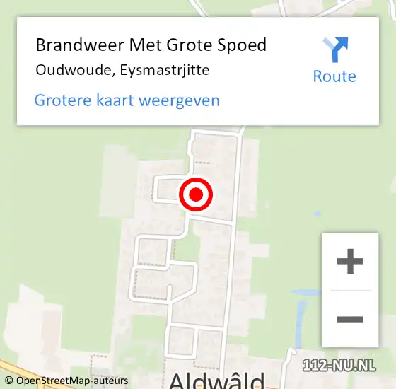 Locatie op kaart van de 112 melding: Brandweer Met Grote Spoed Naar Oudwoude, Eysmastrjitte op 19 mei 2016 09:12