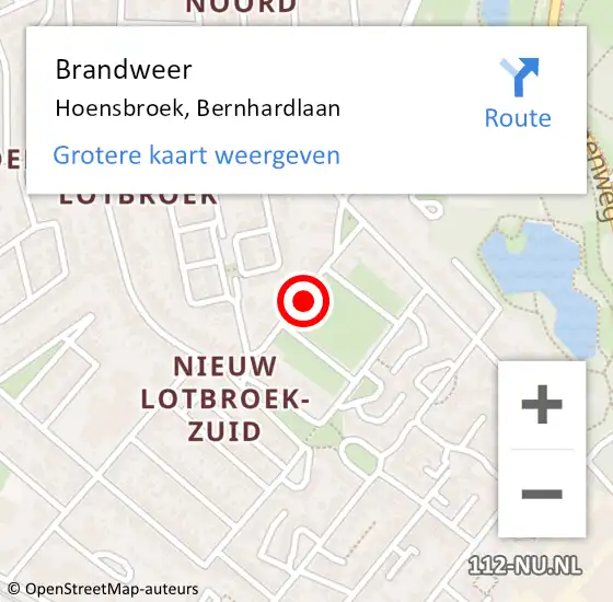 Locatie op kaart van de 112 melding: Brandweer Hoensbroek, Bernhardlaan op 15 december 2013 15:23